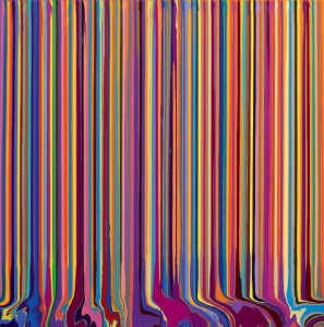 Ian Davenport's Puddle Painting: Pale Lilac, Yellow (after Bonnard), Acrylic, 200x200cm. Royal Academy Summer Exhibition 2012.