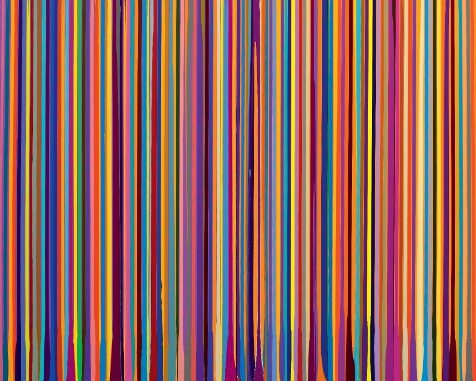 Ian Davenport's Puddle Painting: Pale Lilac, Yellow (after Bonnard), Acrylic, 200x200cm. Royal Academy Summer Exhibition 2012.