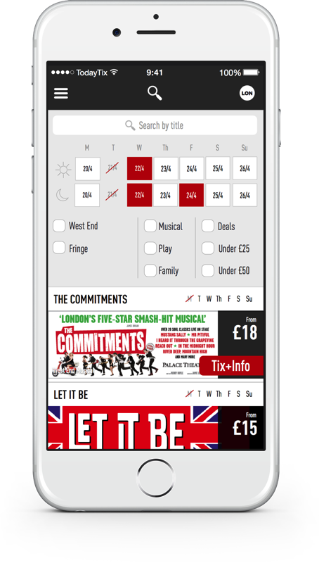 TodayTix London iphone filter screen